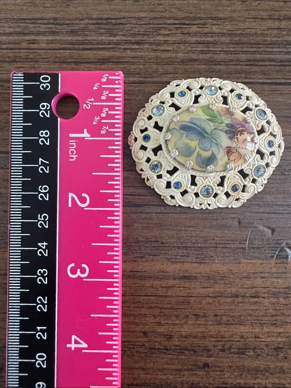 Vintage West Germany White Filigree Floral Brooch Pin